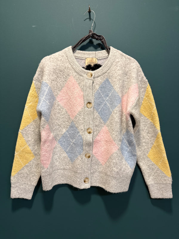 Maglia cardigan rombi fondo grigio