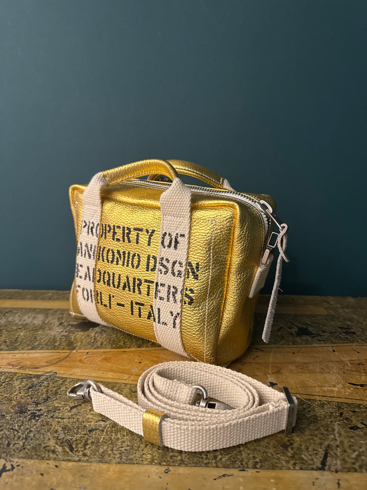 Borsa Marty pelle martellata laminata gold manikomio dsgn