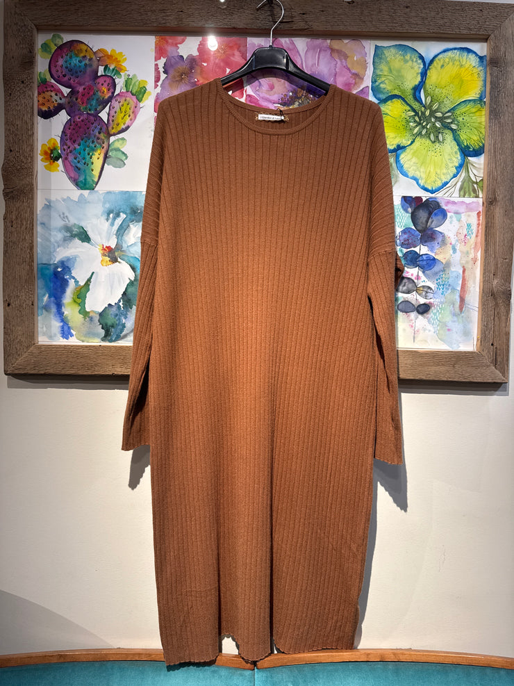 Abito maglia costine tobacco