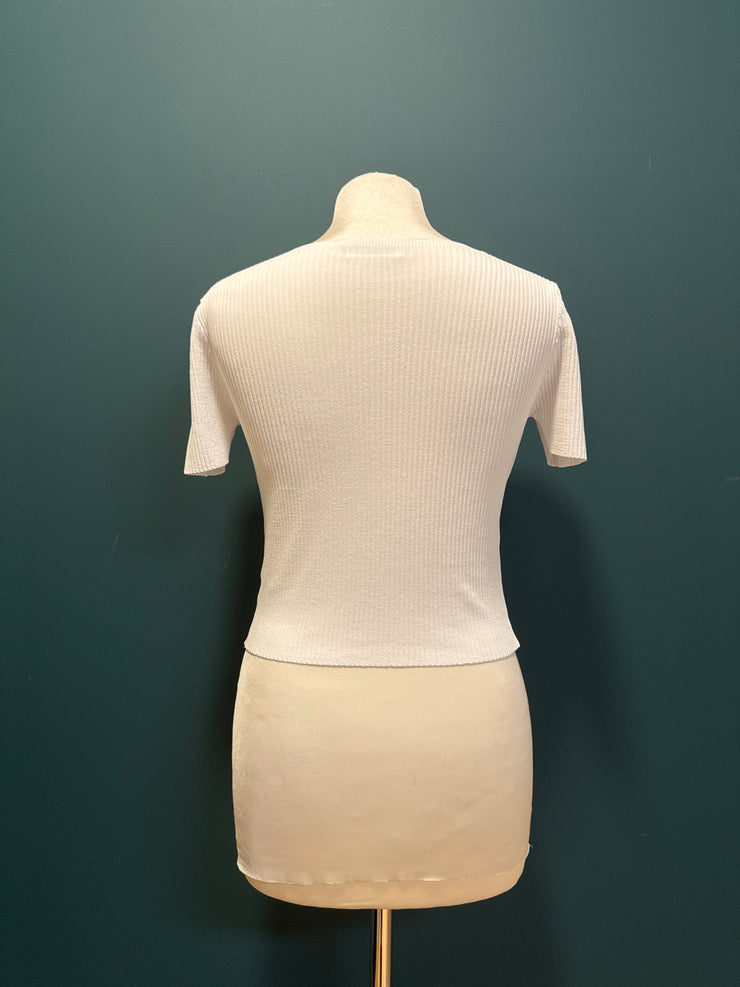 T-shirt bianca scollo a V costine
