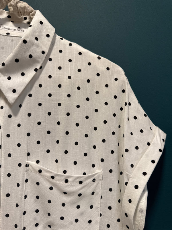 Camicia cropped bianca pois neri