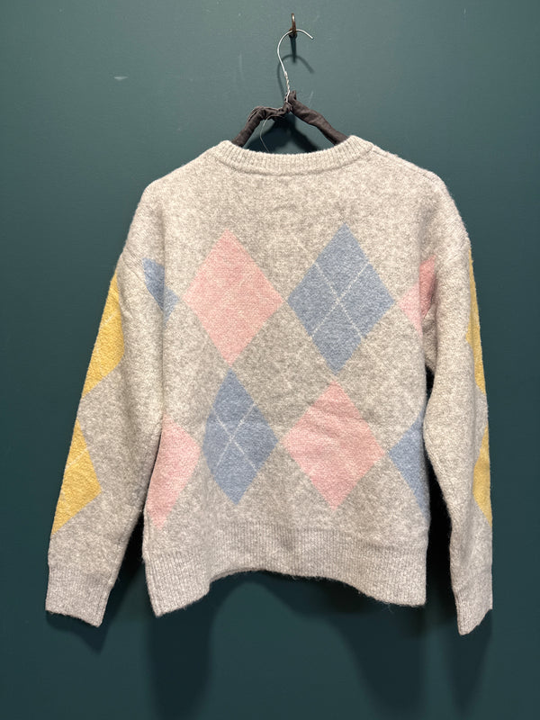 Maglia cardigan rombi fondo grigio