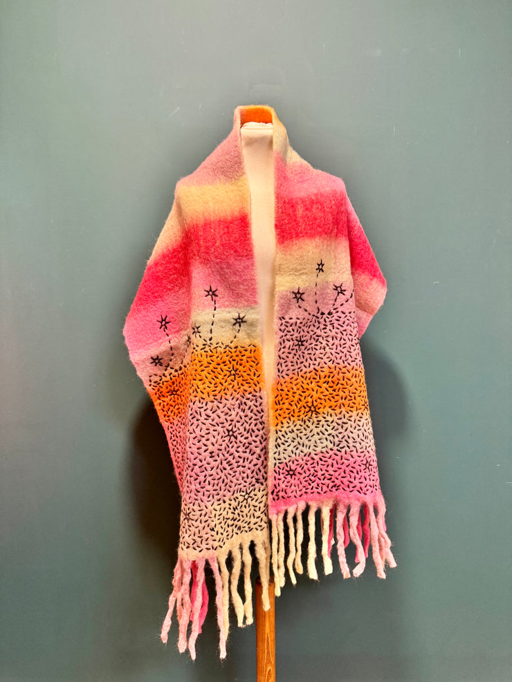 Sciarpa de Siena recycled wool multicolor fantasia 3 hand stitched