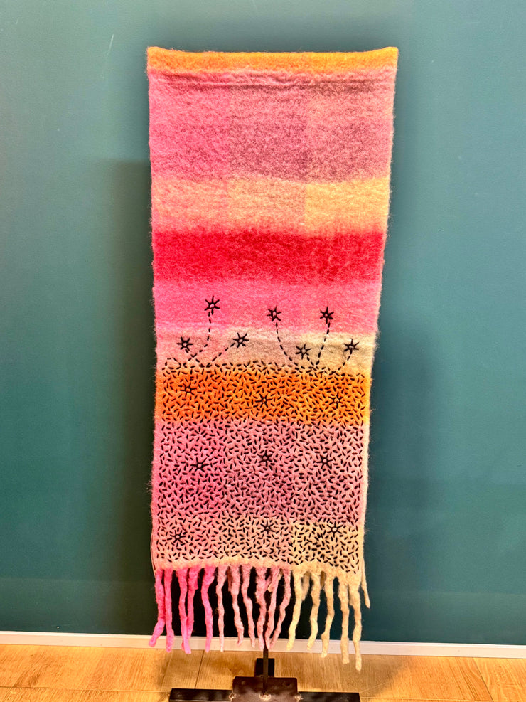 Sciarpa de Siena recycled wool multicolor fantasia 3 hand stitched