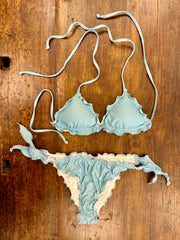 Bikini triangolo fru fru lurex azzurro