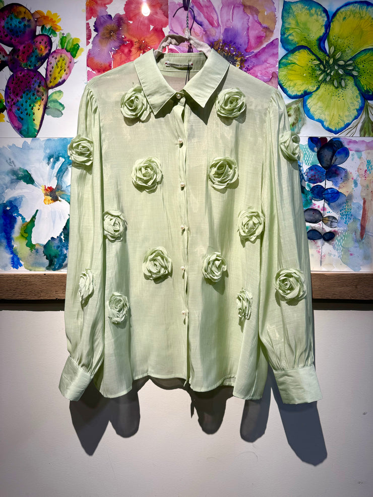Camicia pistacchio con fiori