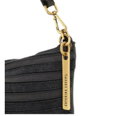 Borsa pochette Nora in pelle di vitello e camoscio multiriga nero