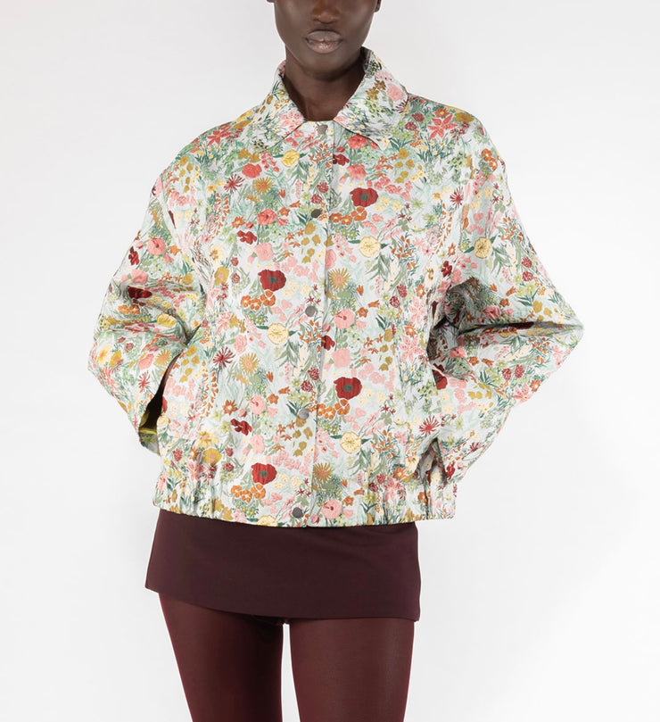 GIACCA CORTA IN TESSUTO JACQUARD ACCOPPIATO - BIANCO/MULTICOLOR