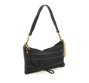 Borsa pochette Nora in pelle di vitello e camoscio multiriga nero