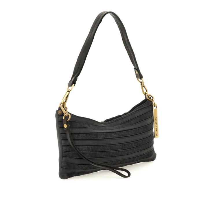 Borsa pochette Nora in pelle di vitello e camoscio multiriga nero