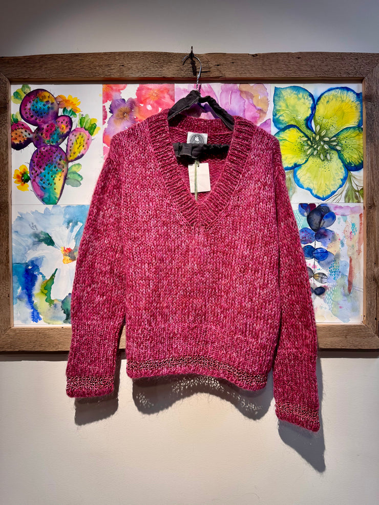 Maglia scollo a V lampone happy sheep