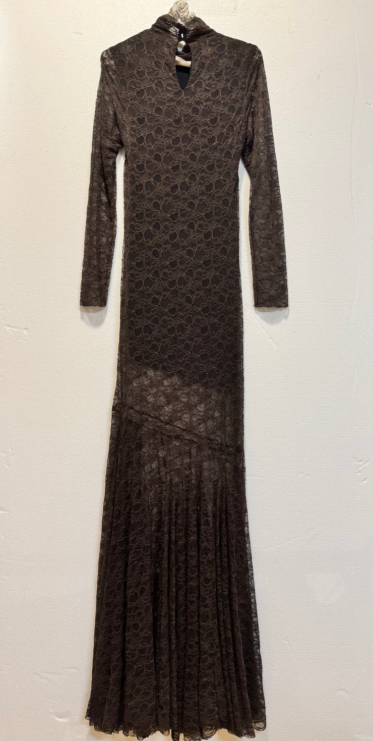 Abito lungo pizzo brown