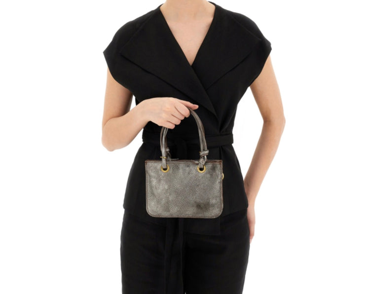 Borsa mini shopper laminato acciaio