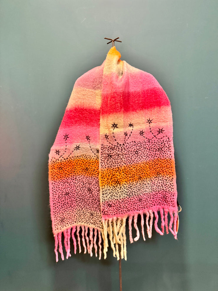 Sciarpa de Siena recycled wool multicolor fantasia 3 hand stitched