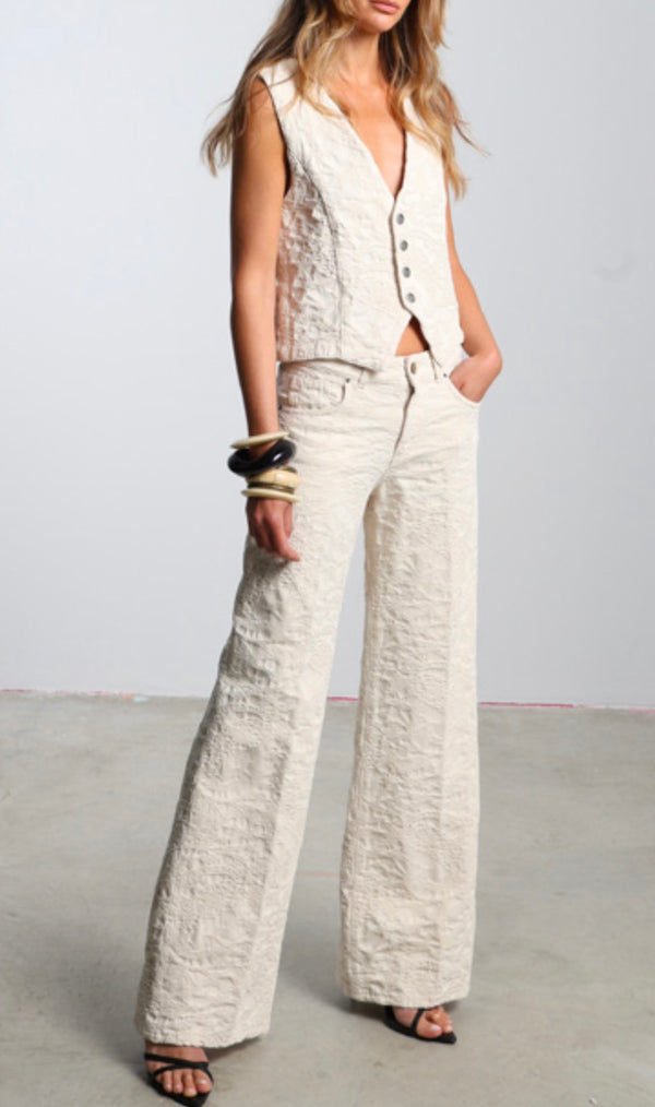 Panta palazzo jacquard panna