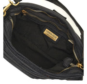 Borsa pochette Nora in pelle di vitello e camoscio multiriga nero