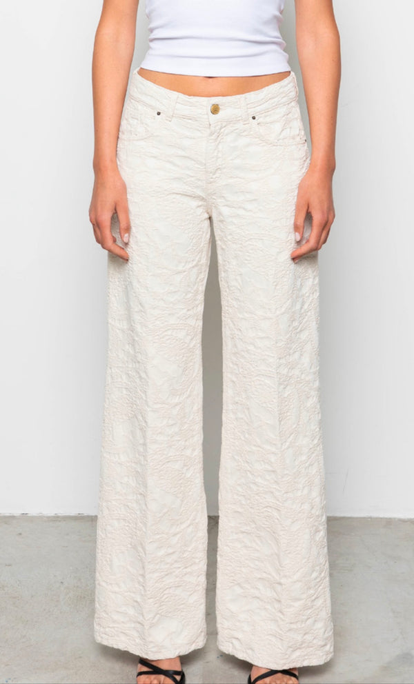 Panta palazzo jacquard panna