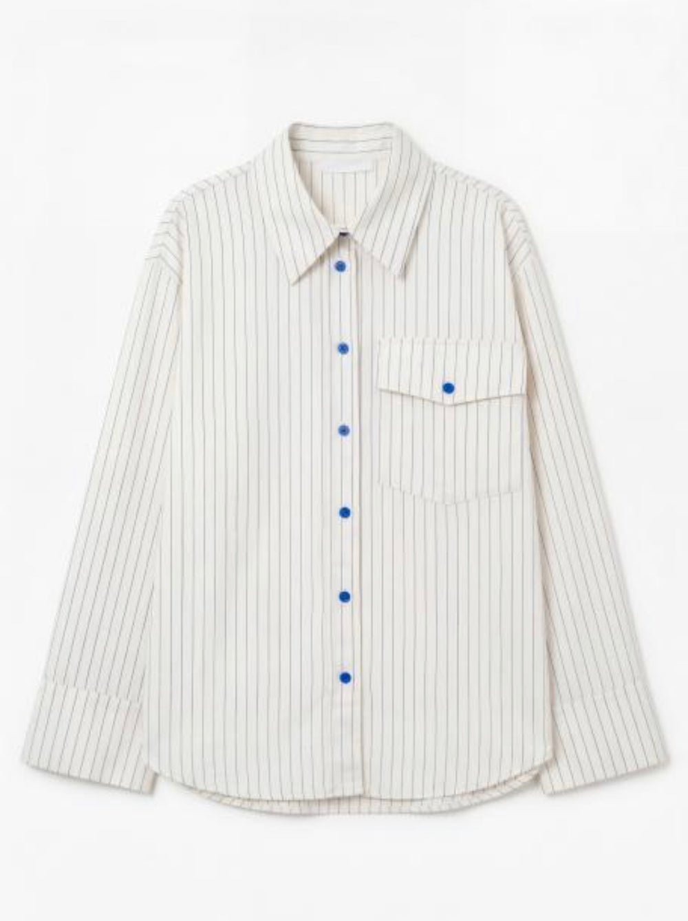 Camicia gessata con taschino riga blu