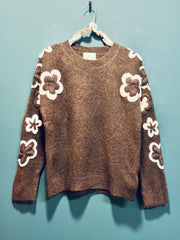 Maglia ricamo fiori caffè