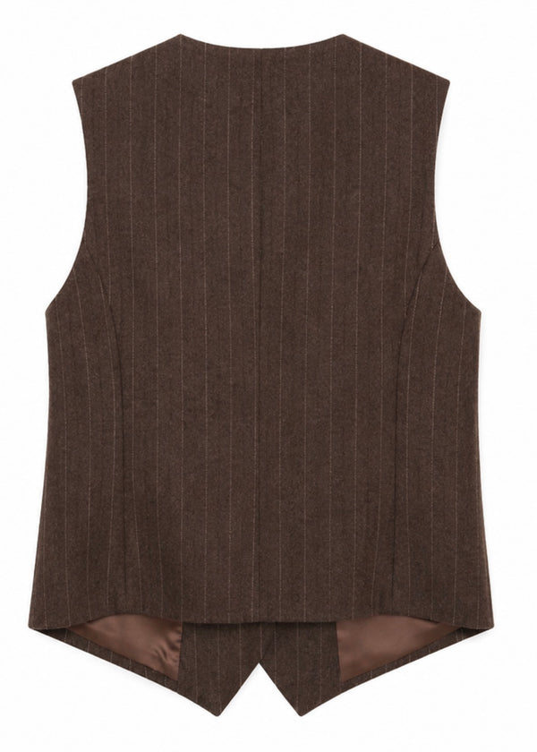Gilet gessato misto lana marrone