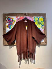 Poncho maglia con frange marrone