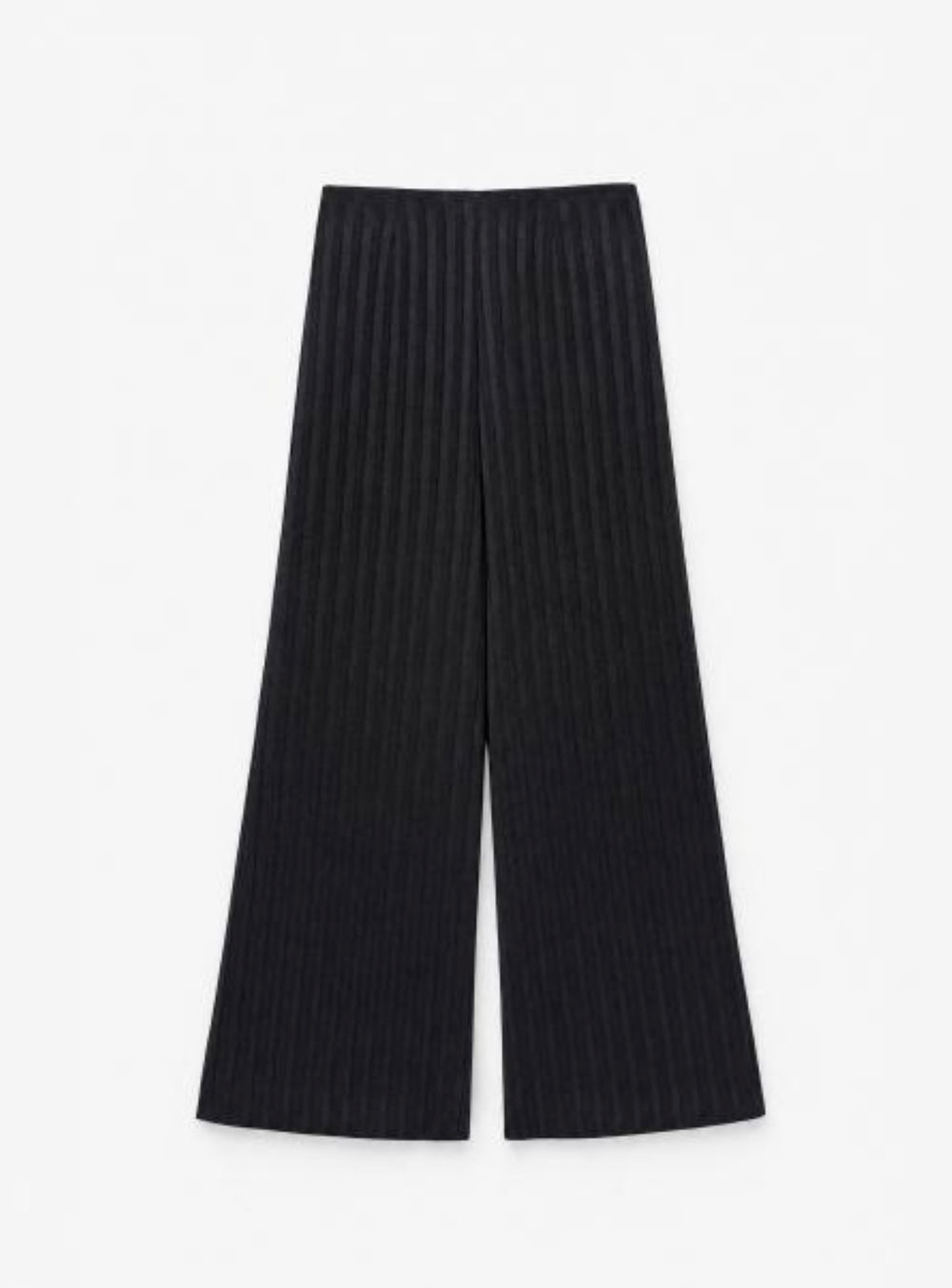 Pantalone palazzo nero a righe tono su tono