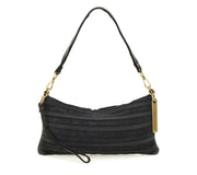 Borsa pochette Nora in pelle di vitello e camoscio multiriga nero