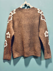 Maglia ricamo fiori caffè