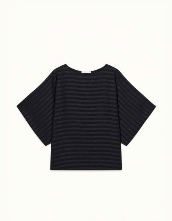 Blusa over a righe nera con fiocco sul retro