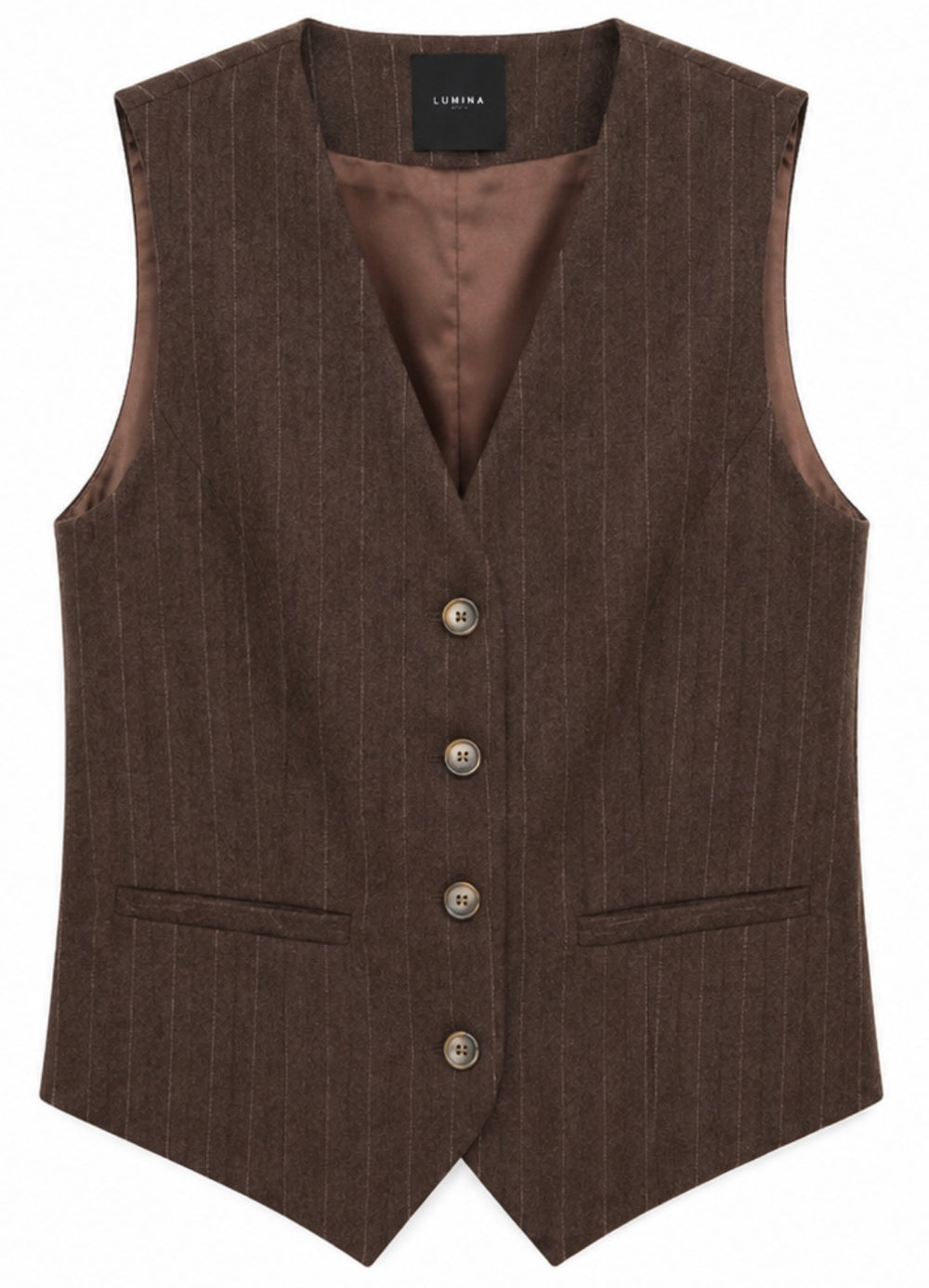 Gilet gessato misto lana marrone
