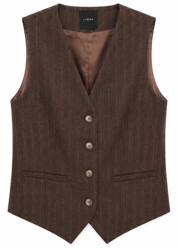 Gilet gessato misto lana marrone