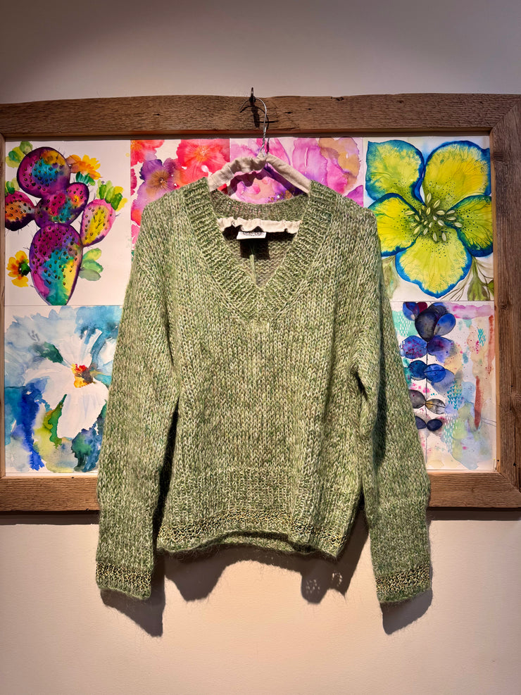 Maglia verde scollo a V happy sheep