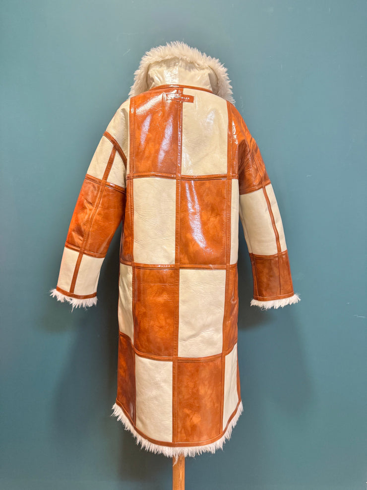 Cappotto lungo scacchi avorio caramello reversibile OOF WEAR