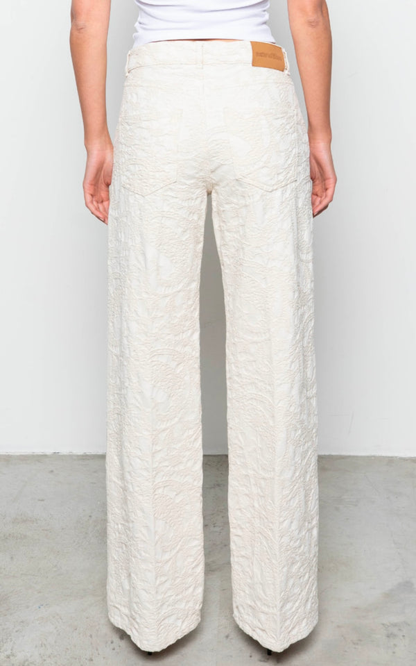 Panta palazzo jacquard panna