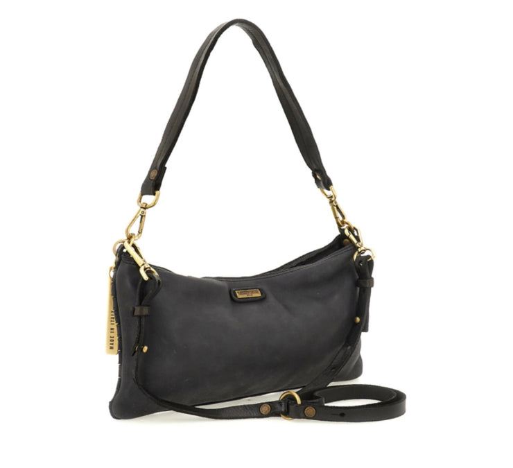 Borsa pochette Nora in pelle di vitello e camoscio multiriga nero