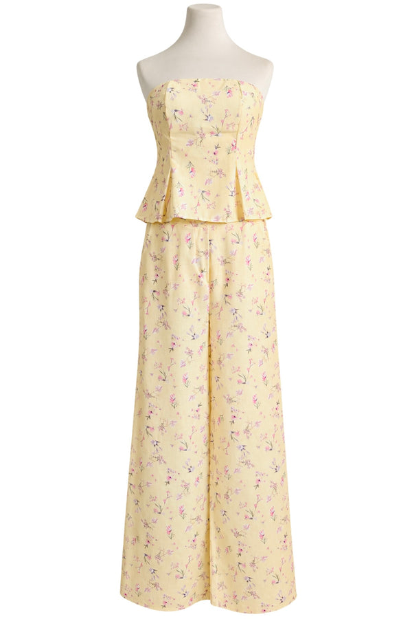Top + pantalone palazzo floreale giallo