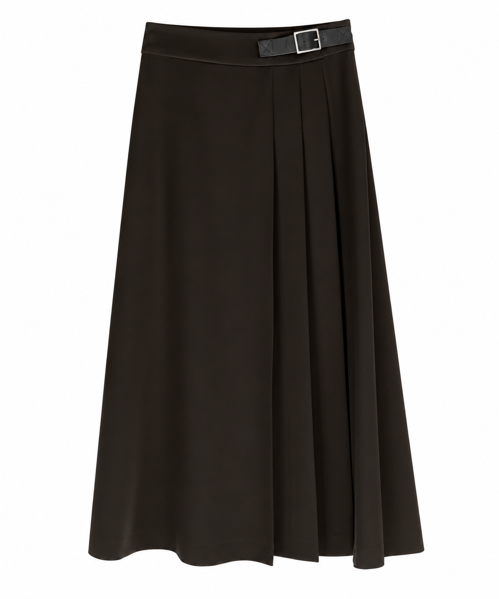Gonna sartoriale nera plissettata con cintura in pelle