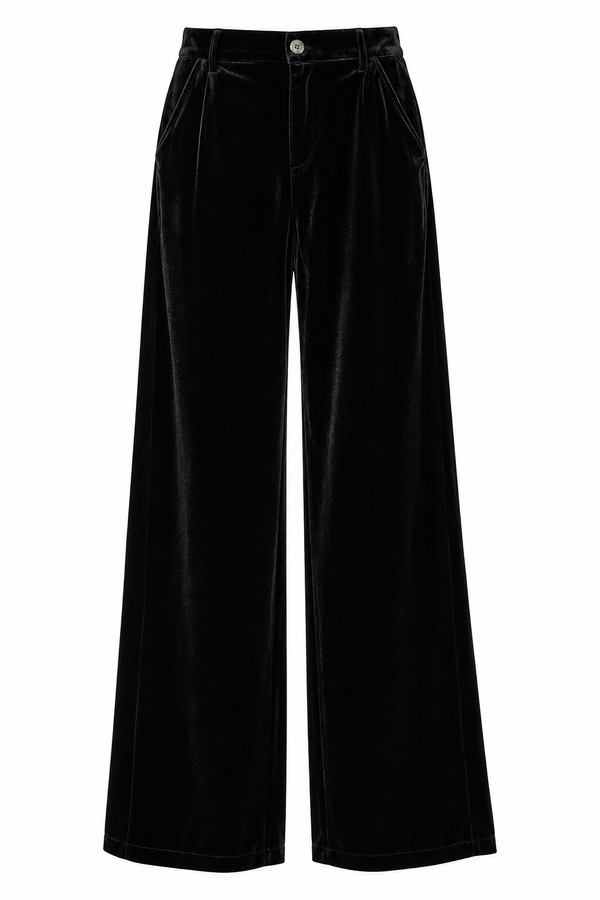 Pantalone palazzo in velluto liscio nero