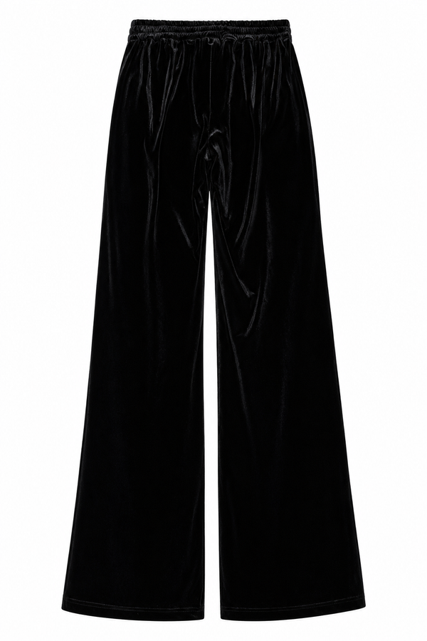 Pantalone palazzo in velluto liscio nero