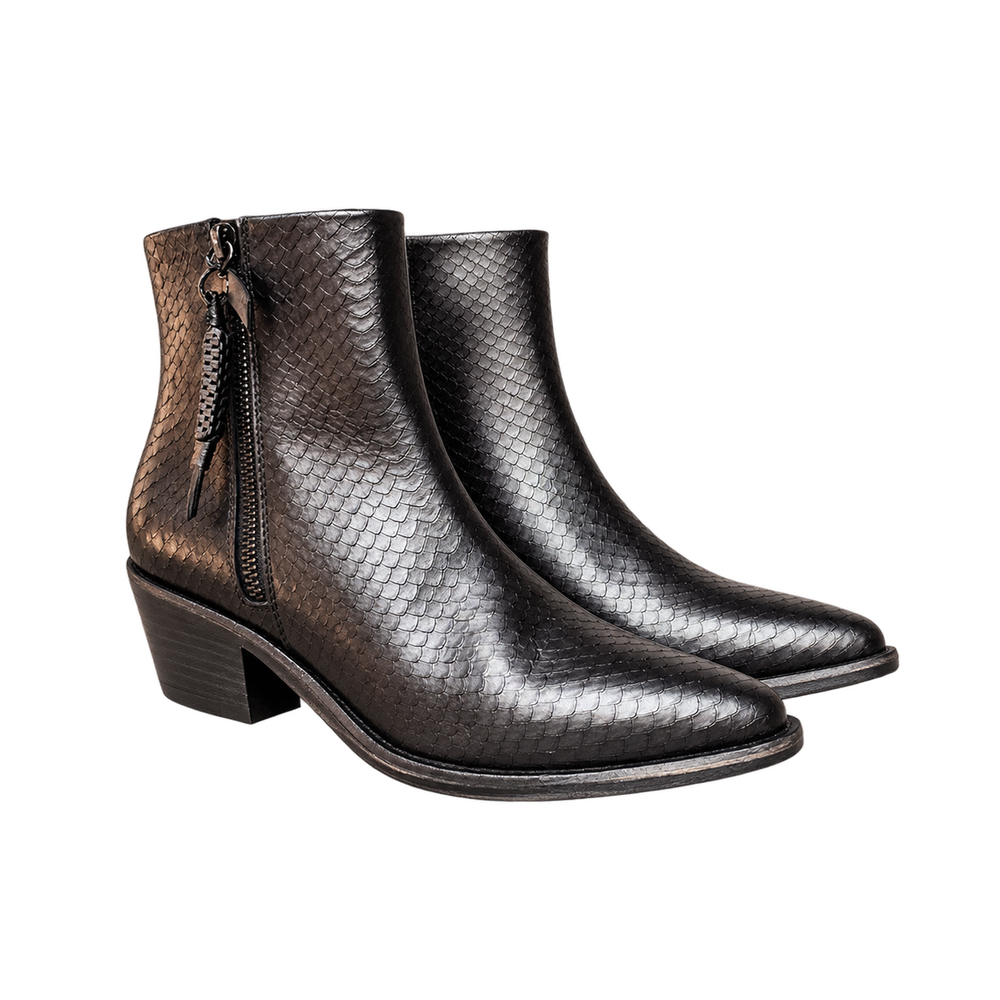 Texano in pelle stampata snake nero zolfo