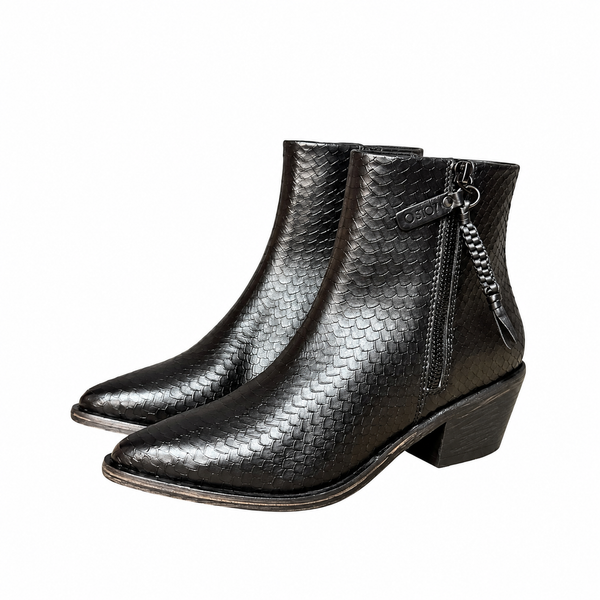 Texano in pelle stampata snake nero zolfo