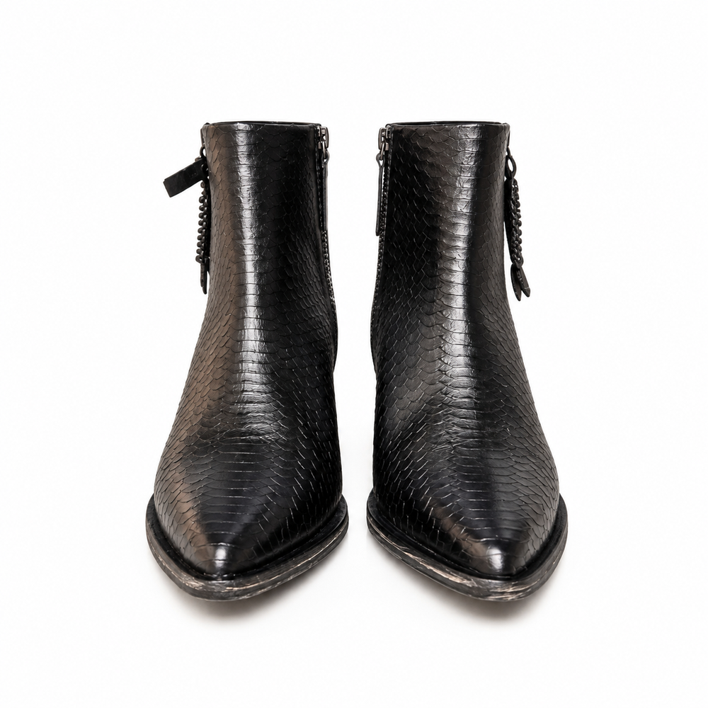 Texano in pelle stampata snake nero zolfo