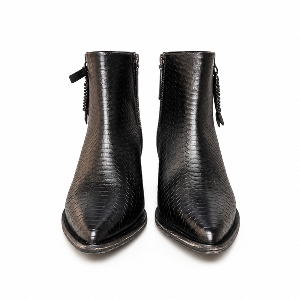 Texano in pelle stampata snake nero zolfo