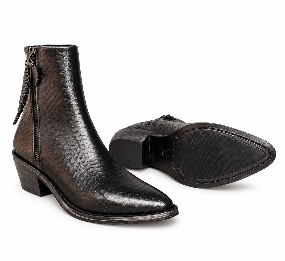 Texano in pelle stampata snake nero zolfo