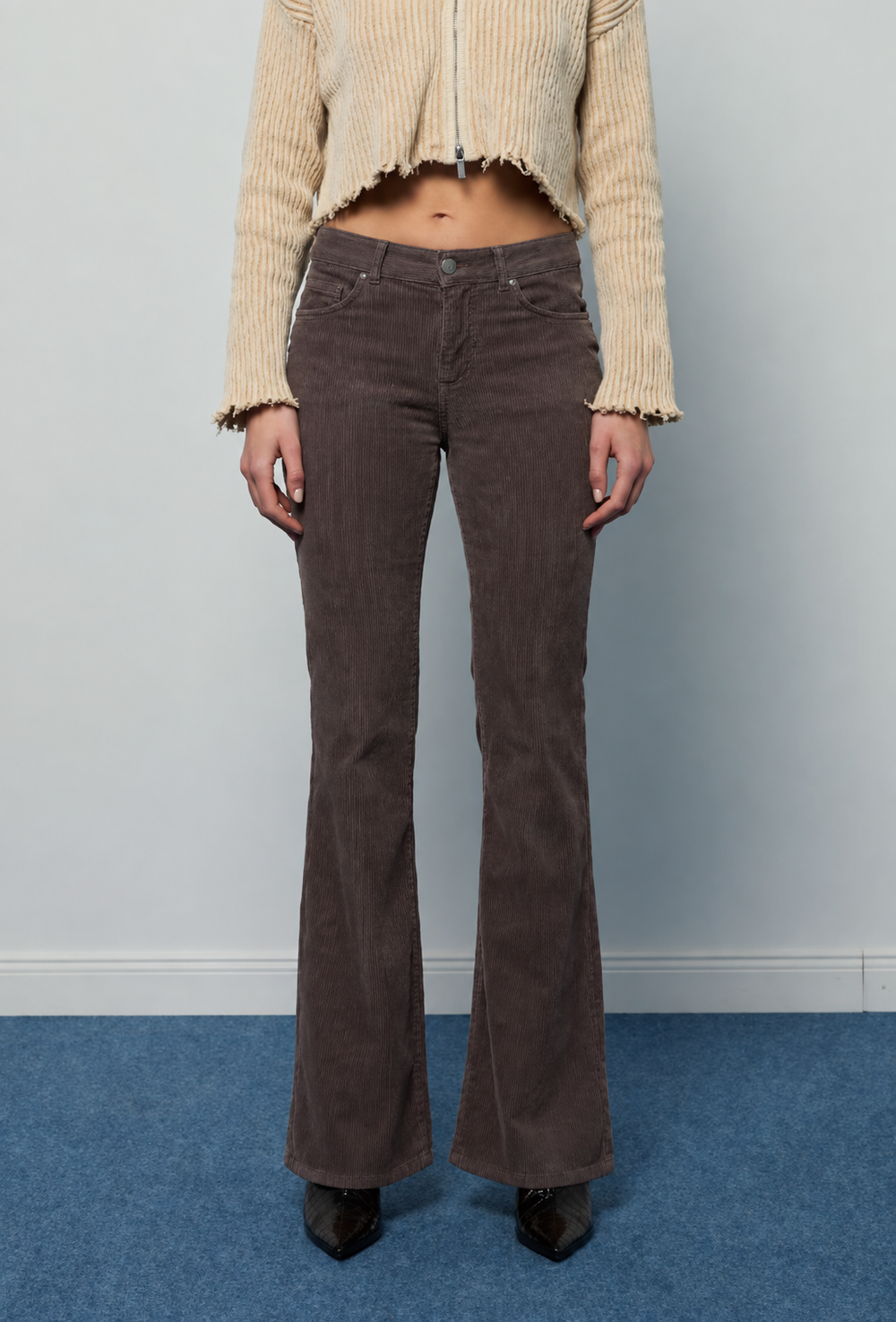 Pantalone zampa Celine velluto chocolate noir and bleu