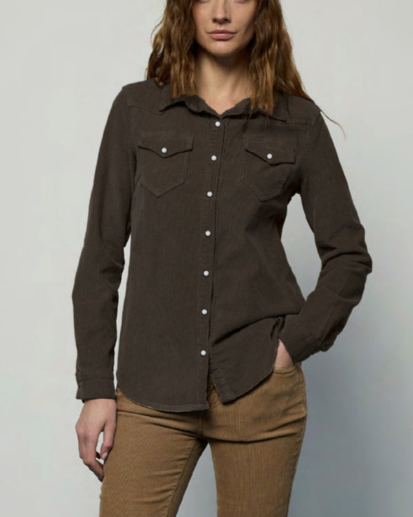 Camicia Janet Noir and Bleu in velluto a costa sottile, cioccolato