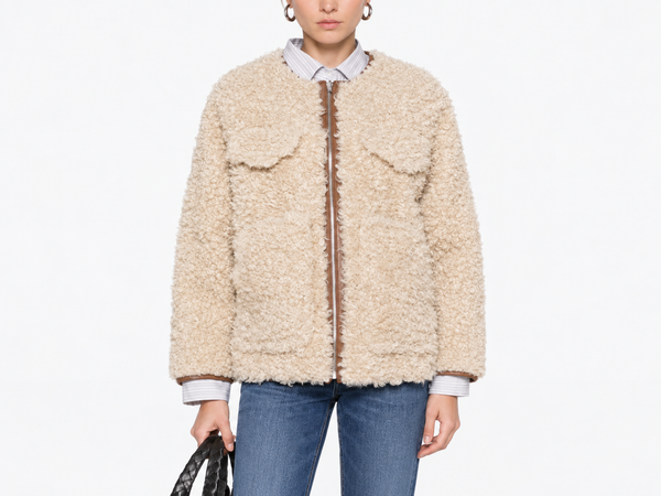 Giacca eco-sherpa bouclé color naturale