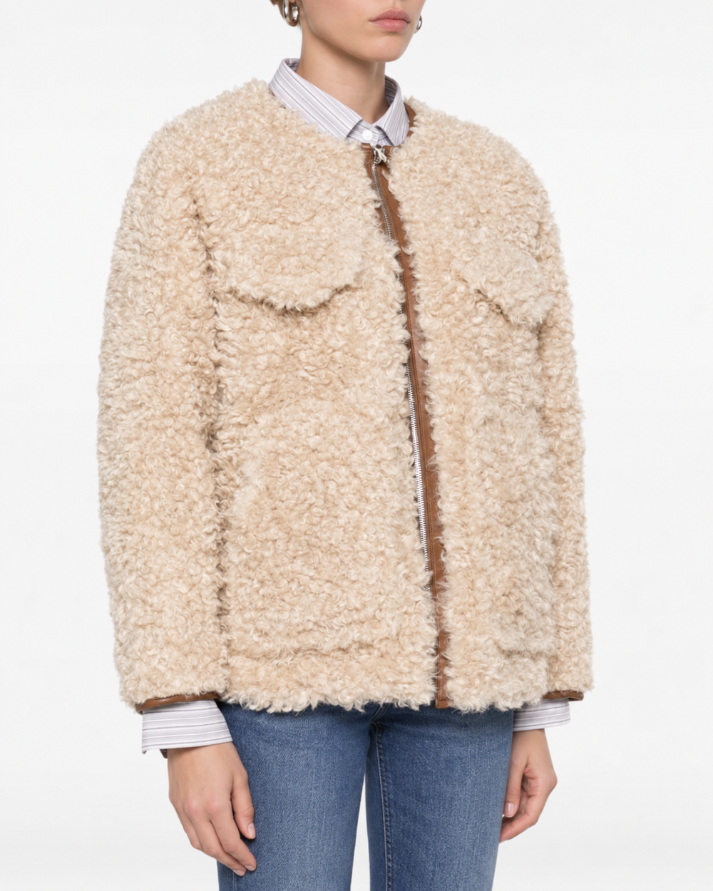 Giacca eco-sherpa bouclé color naturale