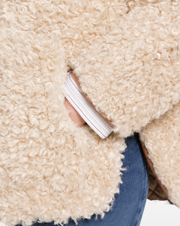 Giacca eco-sherpa bouclé color naturale