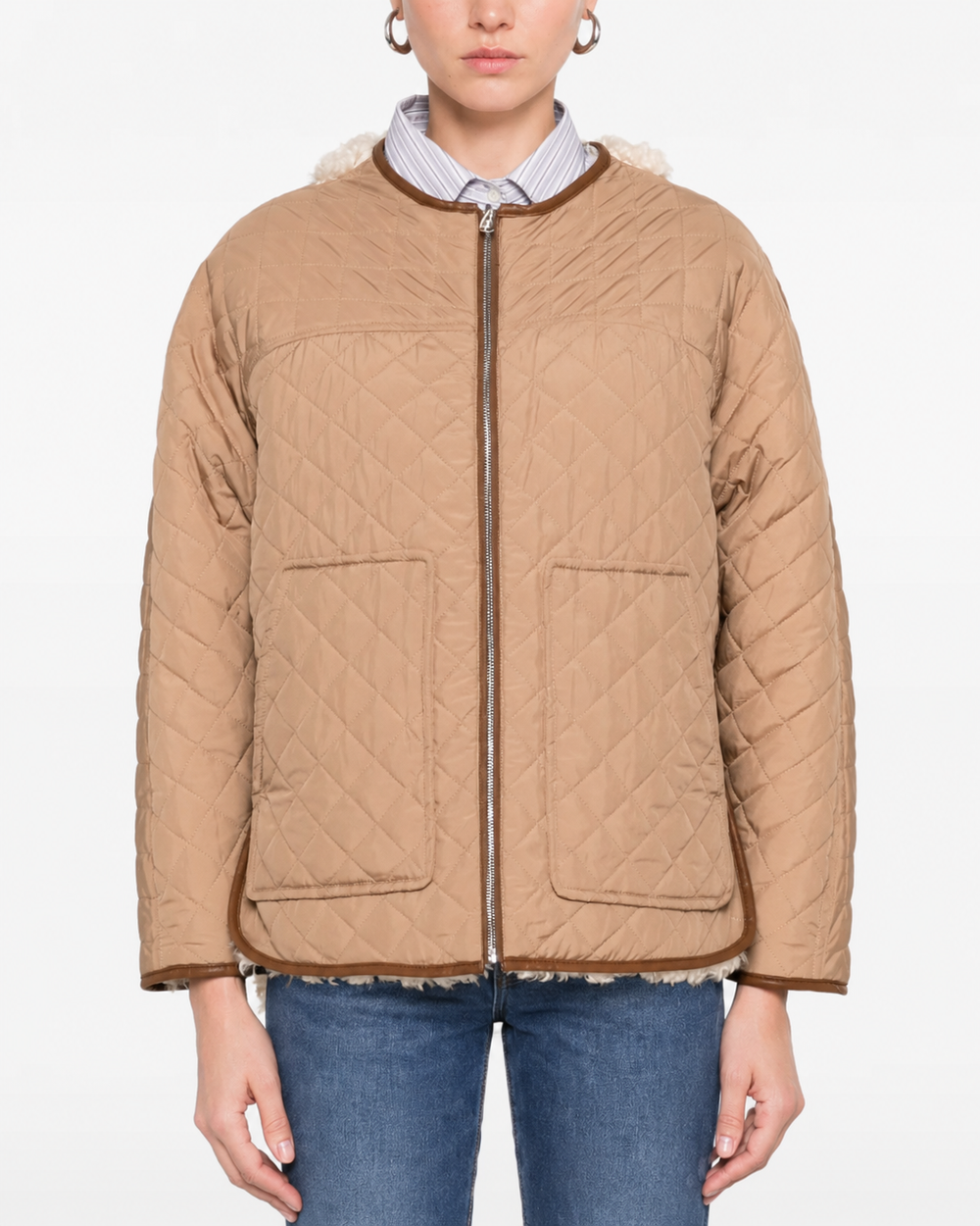 Giacca eco-sherpa bouclé color naturale